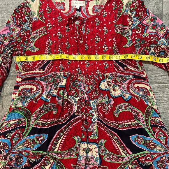 Altar’d State- Mini Tunic Dress- 3/4th sleeve- red blue - small- spring dress - Picture 8 of 9